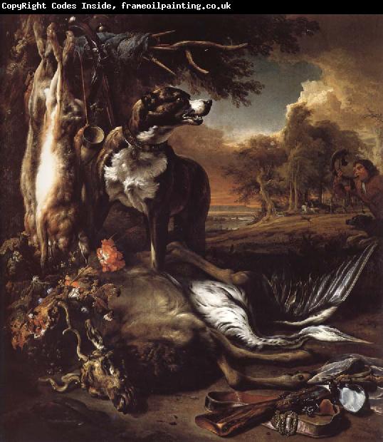 Jan Weenix A Deerhound with Dead Game and Implements of the Chase